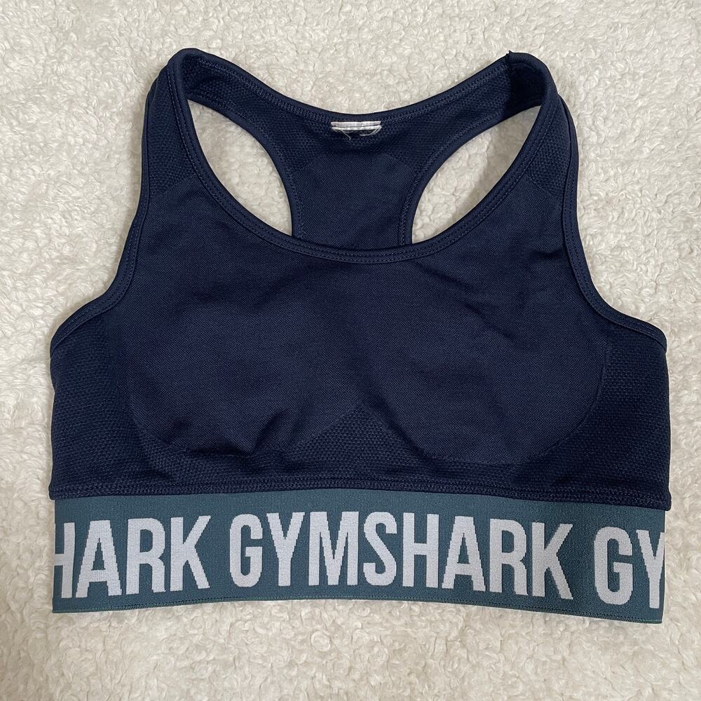 Gymshark Flex Sports Bra Navy Light Support Seamless Workout Activewear S‎ - Picture 3 of 4
